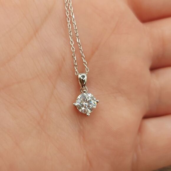 1 Carat Moissanite Rhodium Plated Sterling Silver Simple Pendant Necklace - Picture 4 of 12